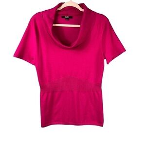 Alex Marie Sweater Fuchsia Silk blend short Sleeve Cowl Neck Women's Size Large